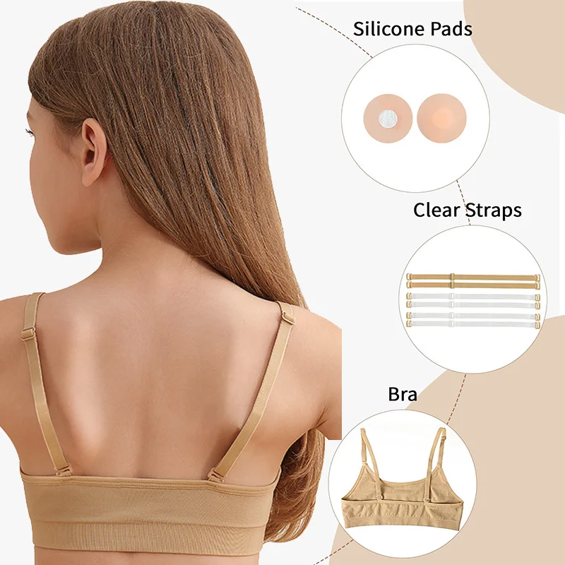 فتاة الباليه الرقص حمالات الصدر سلس حمالات الصدر المرنة اللاسلكية مع 2 زوج قابل للتعديل استبدال الأشرطة واضحة وأغطية السيليكون حمالات الصدر الرقص