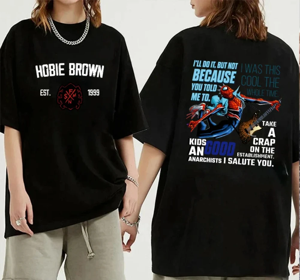 

Футболка с цитатой «Хобри Браун» с двусторонним принтом «В всегда была это круто» «Человек-панк» унисекс, всесезонный базовый слой из чистого хлопка