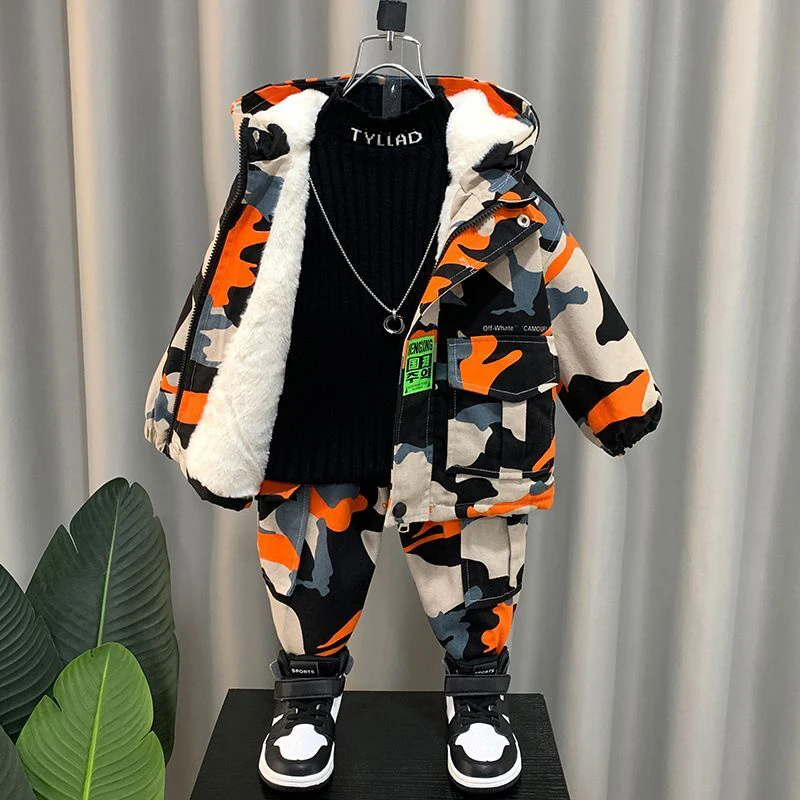 معطف الشتاء الدافئ للبنين والبنات مجموعات الأطفال سترات البدلة ملابس الطفل سترات السراويل 2 قطعة/المجموعة القطن الملابس الدافئة طفل #3