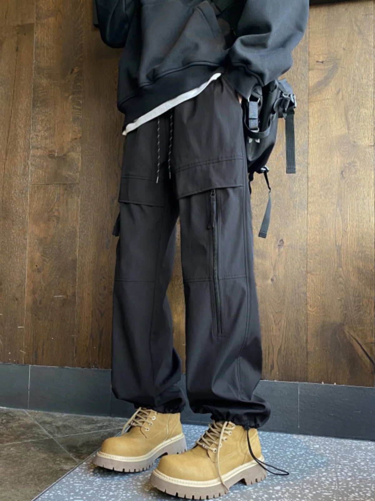 

Loose Fit Outdoor Work Trousers for Men Bla Zipper Straight Leg Casual Pants Autumn New Sle Youthful And Dync Sle