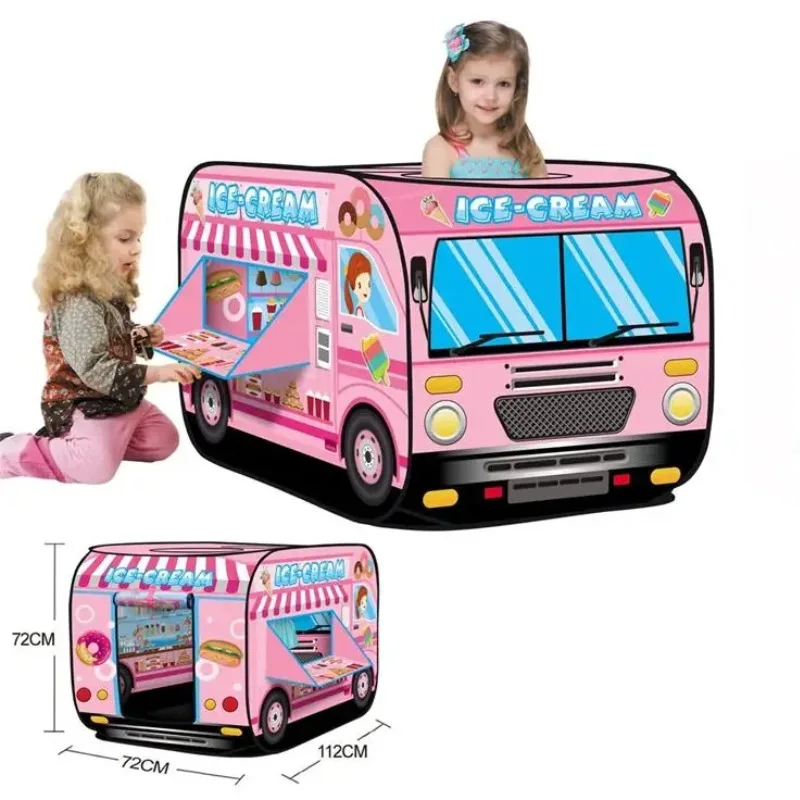 Tente de voiture pliable pour enfants, camion de pompiers pour enfants, voiture de police, bus scolaire, camion de bonbons, maison de jeu intérieure et extérieure avec toit ouvrant