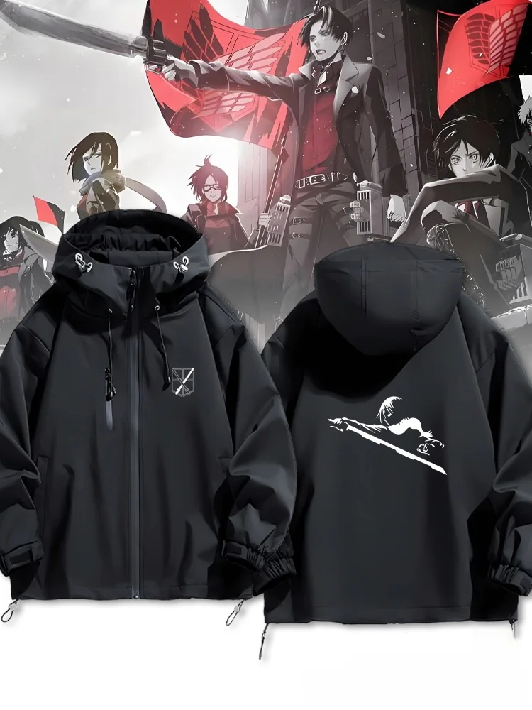 進撃の巨人-コラボ-カップル衣装-ジャケット-ウインドブレーカー-防水-アウター-ゆったりフィット-若々しい-春-秋-冬