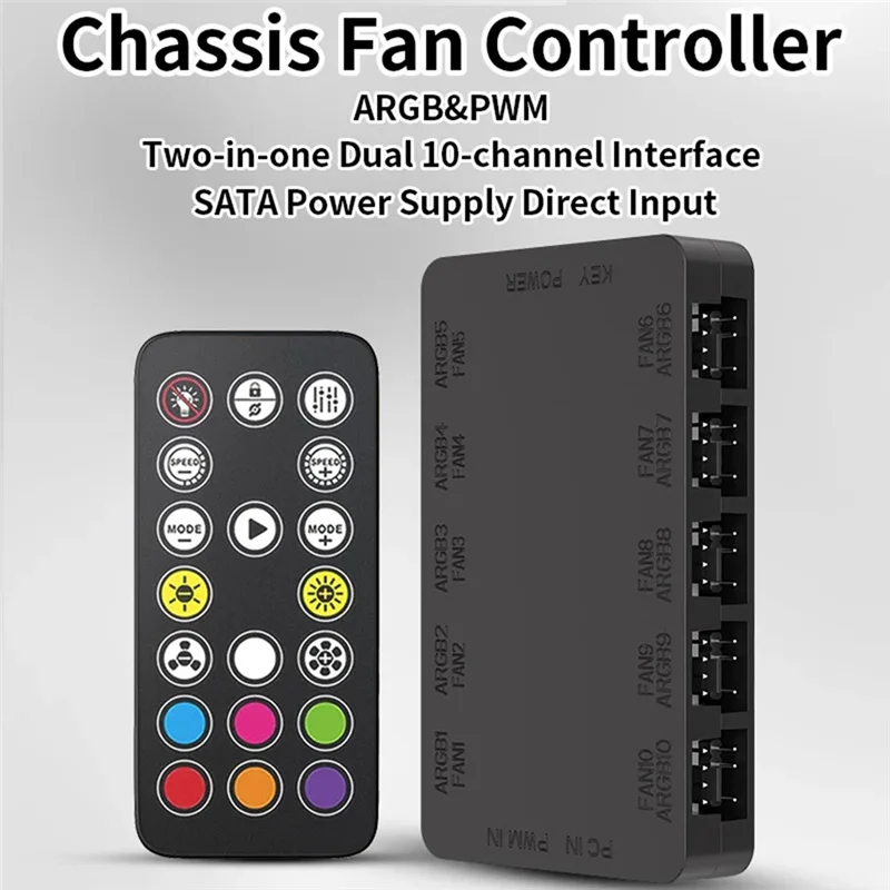 ARGB Cooling Fan Hub10-Port 4Pin 5V-3Pin Fan Controller With Magnetic Computer Case Lighting PWM Fan Splitter