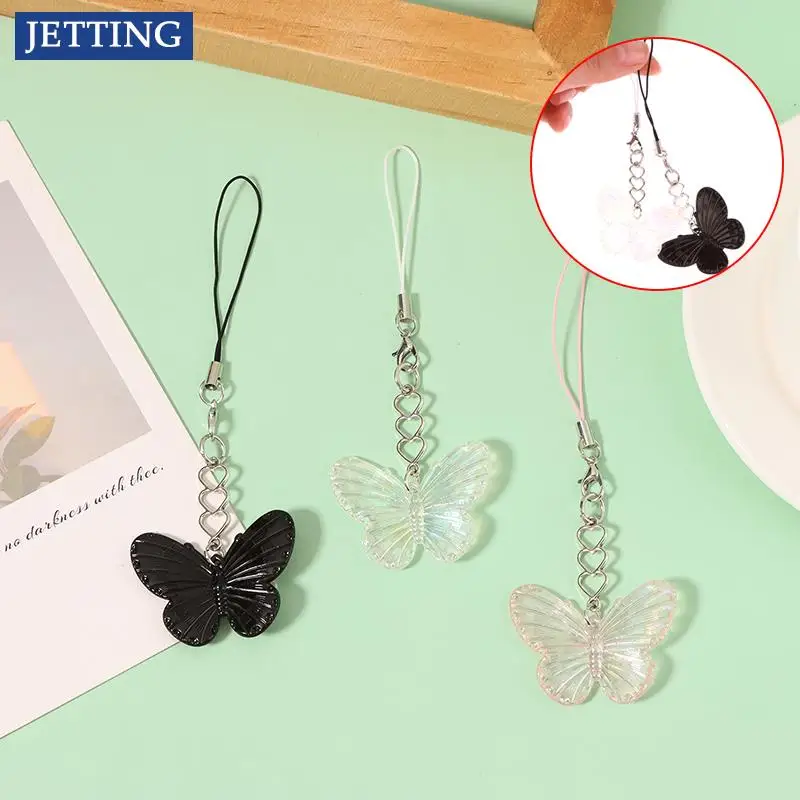 Doce fresco colorido borboleta charme, Corrente do telefone móvel, Correia do telefone celular, Chaveiro, Decoração pingente de sacos, 1pc