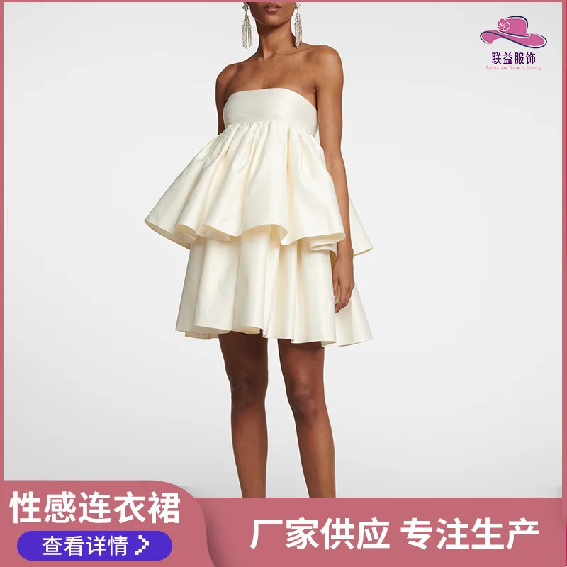 Niche Pure Desire Ceiling Temperament Sheath One Shoulder Bubble Sleeve Strapless Sexy Dresses Manufacturers Wholesale