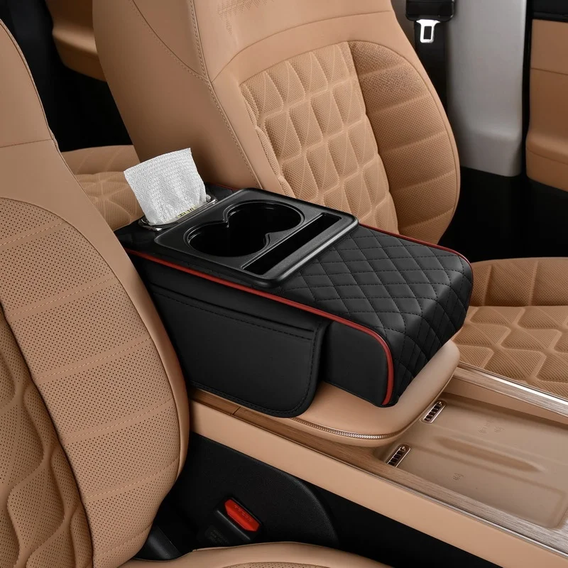 Car Armrest Storage Box Car Center Console Organizer Armrest Heightening Cushion with Cup Holder Armrest Storage Organizer Box