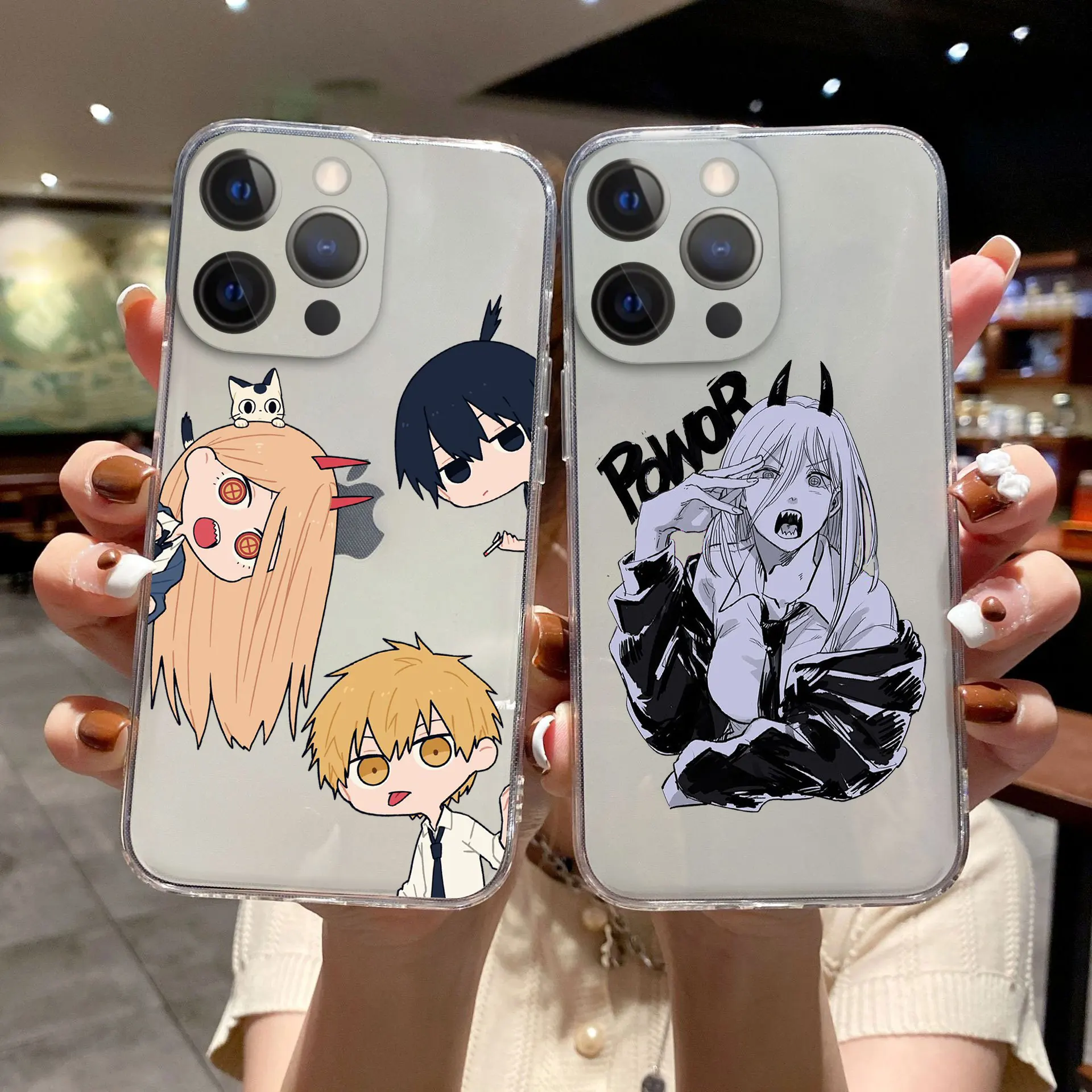 Etui na telefon z kreskówkową piłą łańcuchową Anime dla iPhone'a 11 12 13 Pro Max X XR XS MAX X 8 7 Plus 12 13 Mini przezroczysta miękka tylna obudowa zderzaka