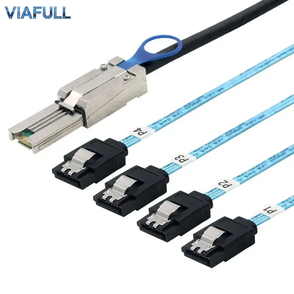 Mini SAS HD SFF-8088 to 4x SATA 7Pin Female Cable – 6Gbps External SAS to 4 Port SATA Adapter, 28AWG, 100 Ohm, for Server/JBOD