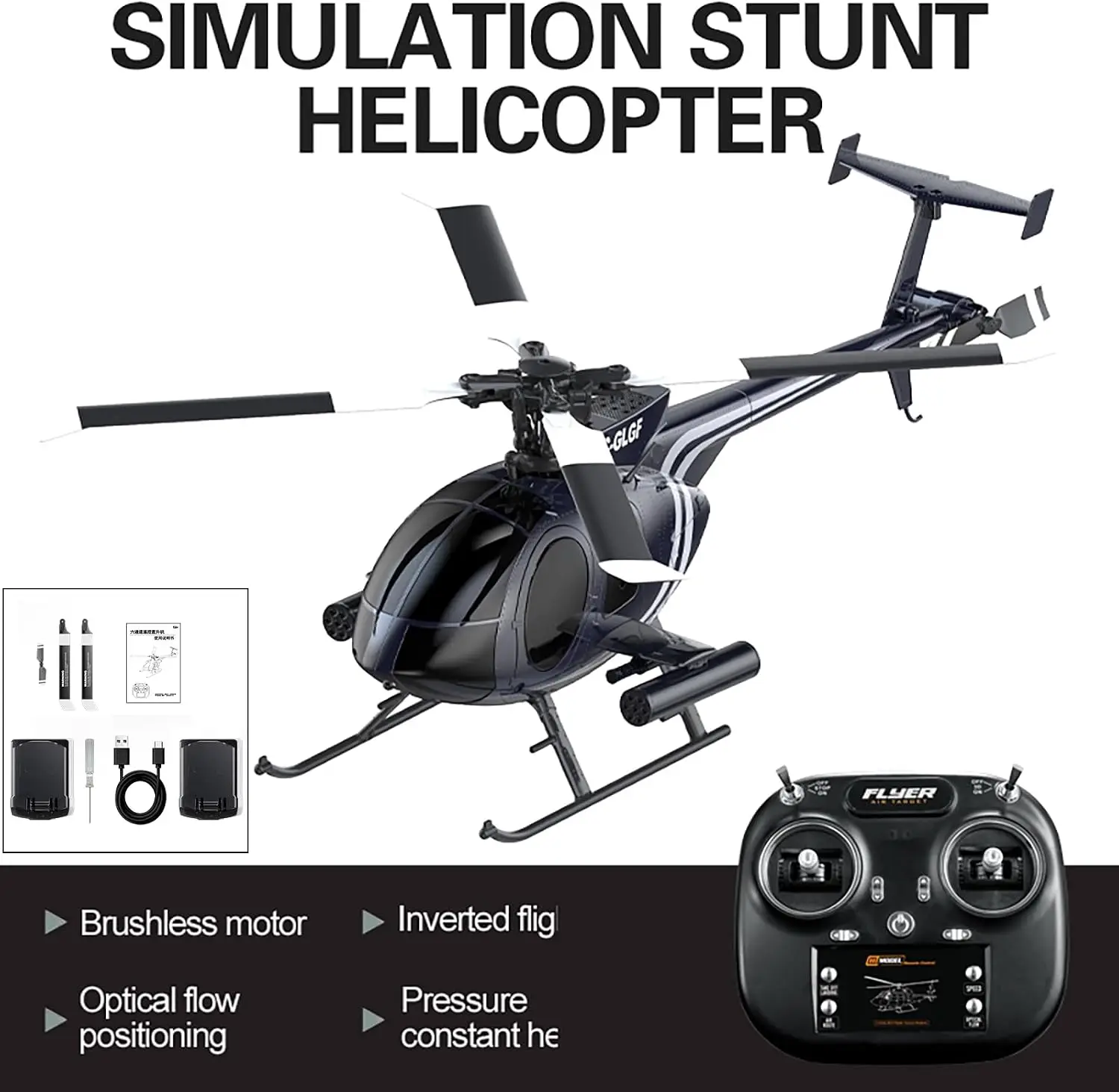 MD500 K300 Remote Controlled Helicopter 2.4Ghz 6CH RC Helicopter Heli Aileronless Brushless Motor Optical Flow Position Fly Upsi