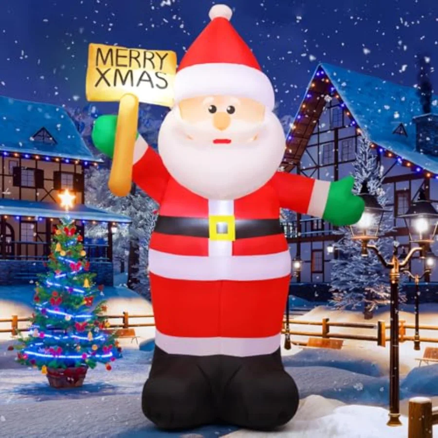 

8 FT Christmas Inflatables Santa Claus Outdoor Decorations Blow Up Yard Santa Claus Holding Merry Xmas Sign with Built-in LEDs