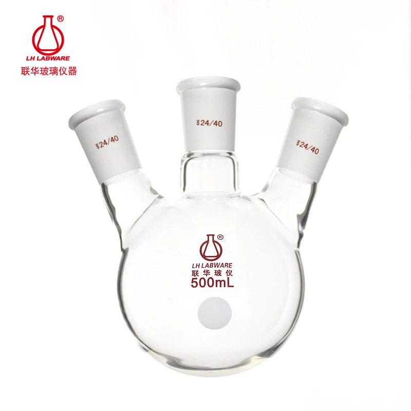 LH LABWARE Oblique three-necked round bottom flask, Capacity 250mL/500mL/1000mL, Borosilicate glass, LH-10