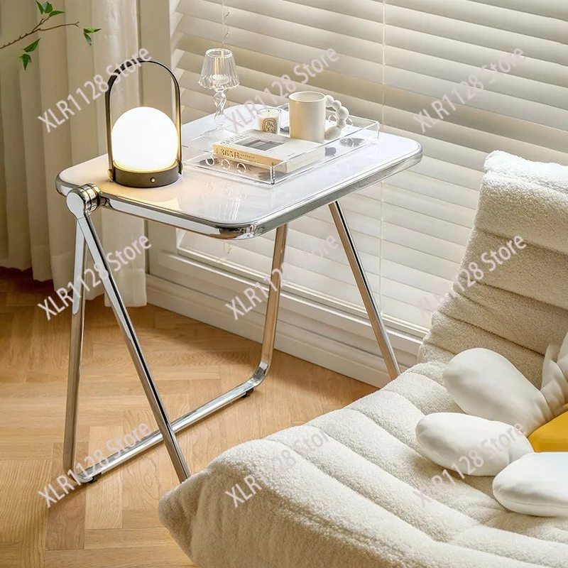 Trendy Acrylic Folding Table Modern Simple Study Desk Portable Bedside Table Chair Set for Home Bedroom