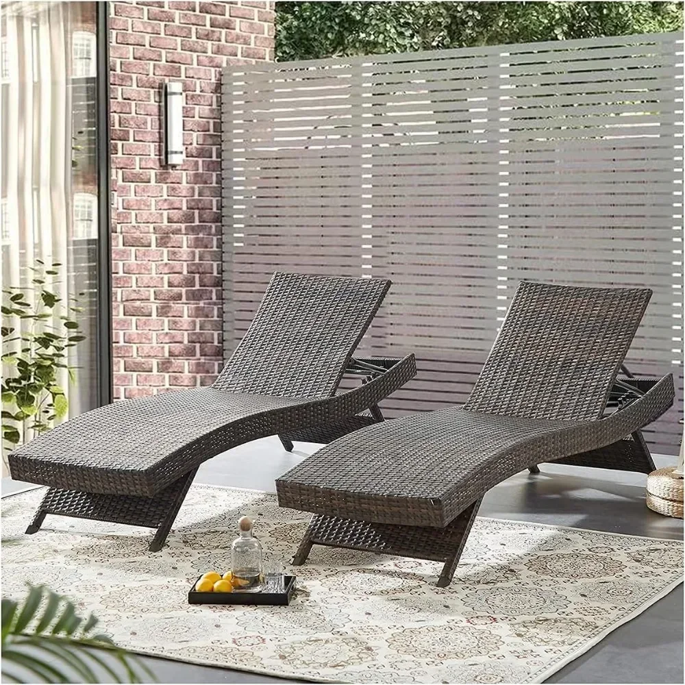 Chaise Lounge Set of 2, Outdoor Wicker Reclining Patio Rattan Chaise Lounge Lawn Sunbathing Chairs,79'' Long Chaise Lounge Chair