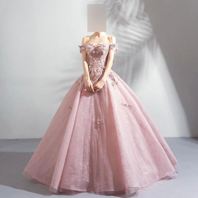 ที่กําหนดเองสีชมพู Ball ชุด Quinceanera ชุด Appliques Tulle ปิดไหล่พรหมวันเกิด Party Gowns อย่างเป็นทางการ Vestido De 15 Anos