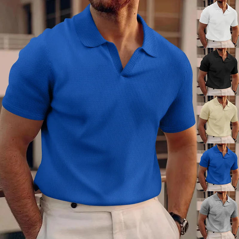 2024 Sommer neue Polo kragen Casual Fashion Herren bekleidung schwere Waffel Kurzarm einfarbig Casual vcollar polos hirt – Detail 16