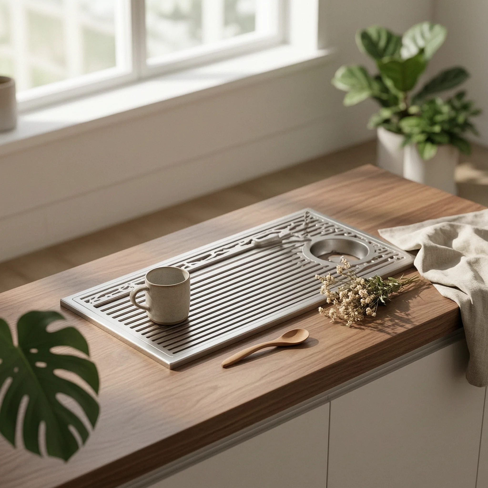 Premium Built-in Drain Tray Recessed Drip Tray Stainless Steel Water Tray with Drainage for Home Beverage Area