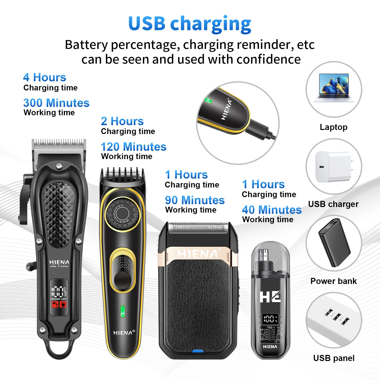 HIENA Pro مقص الشعر مجموعة ذكي Led عرض الشعر أداة تهذيب اللحية للرجال المهنية صالون حلاقة آلة قطع الشعر أطقم