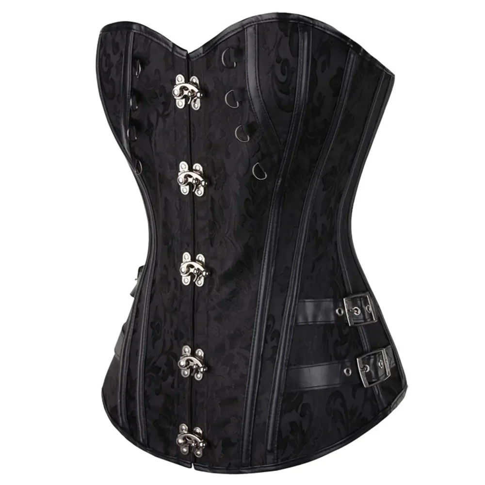 Black Corset Bustier Steampunk Clothing Women Top Plus Size Vintage Outerwear Corselet Overbust Pirate Costume Brown