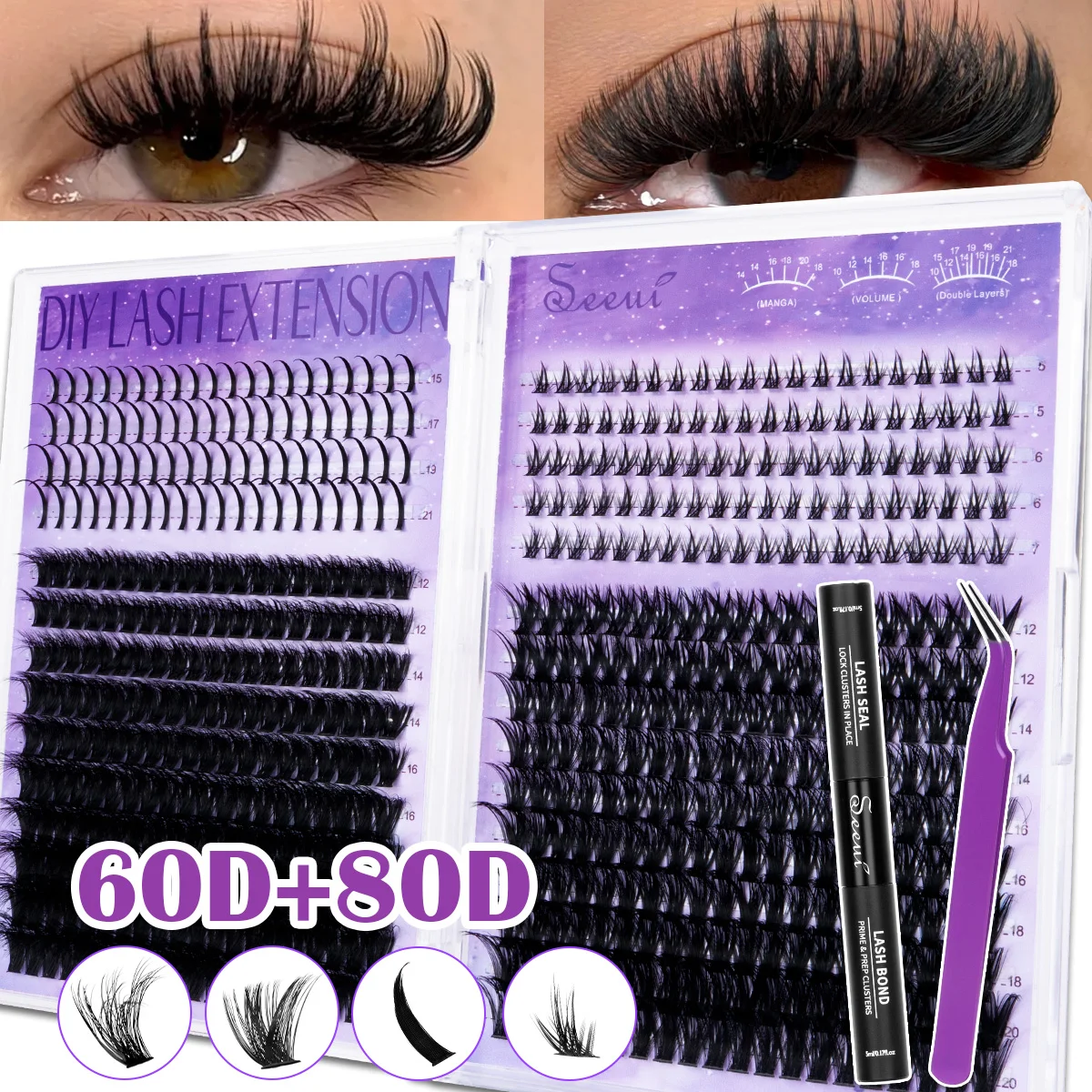 Wimpern-Cluster-Set D-Curl Wispy Wimpernverlängerungen Spiky Wimpern Untere Wimpern mit Kleber Anfängerfreundlich für Tägliches Tragen & Partys – Detail 8
