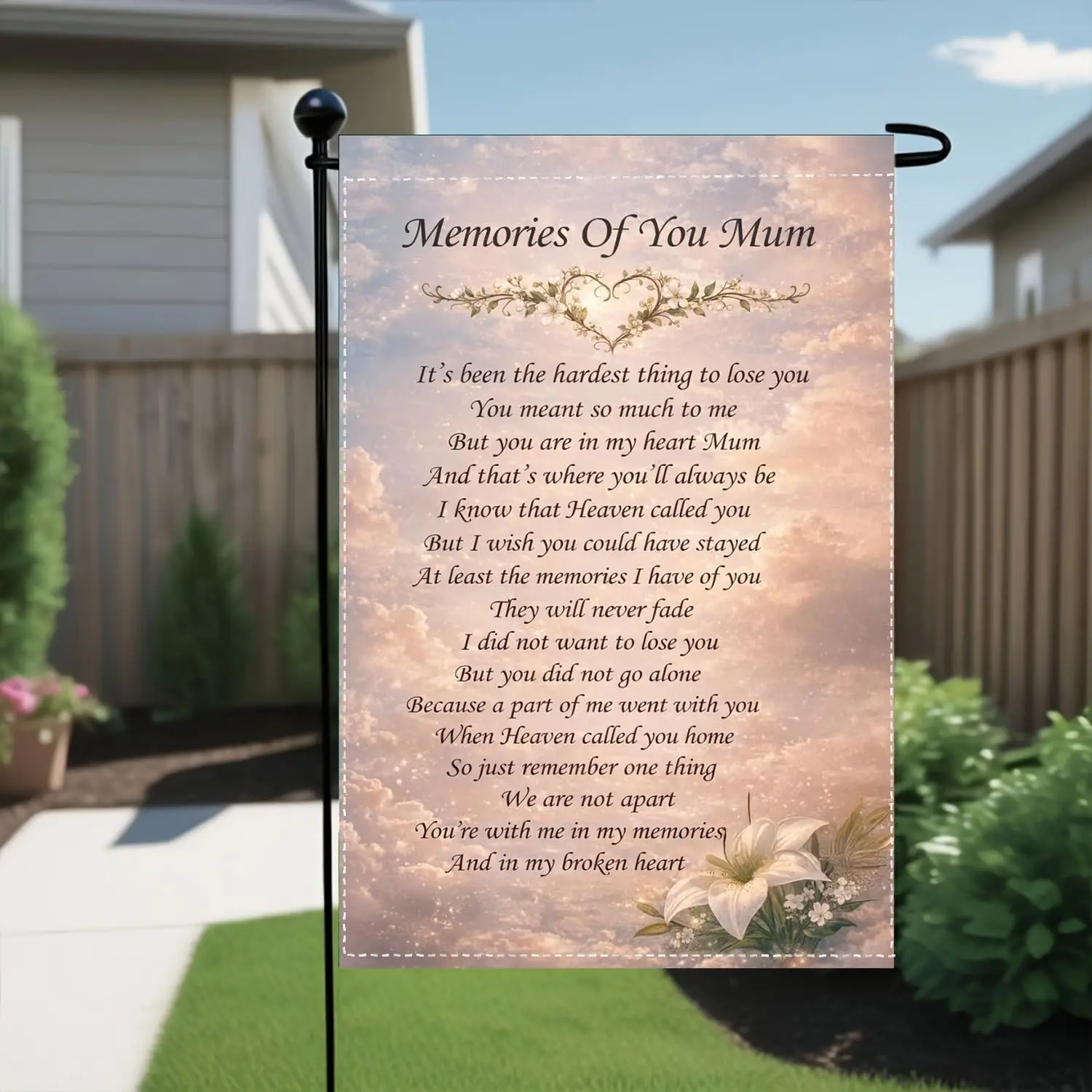 Memorial Garden Flag for Mom 12x18 Inch Double Sided Remembrance Garden Flag I Miss You Mum Memorial Loss of Mother Cemetery ZZM