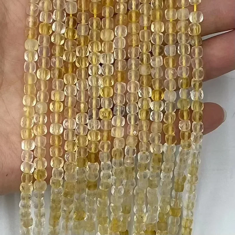 

Natural Citrine Facted Cube 4x4mm 38cm Loose Beads for Jewerly Making Design Fashion Stone DIY Bracelet Woman Necklace Wholesale