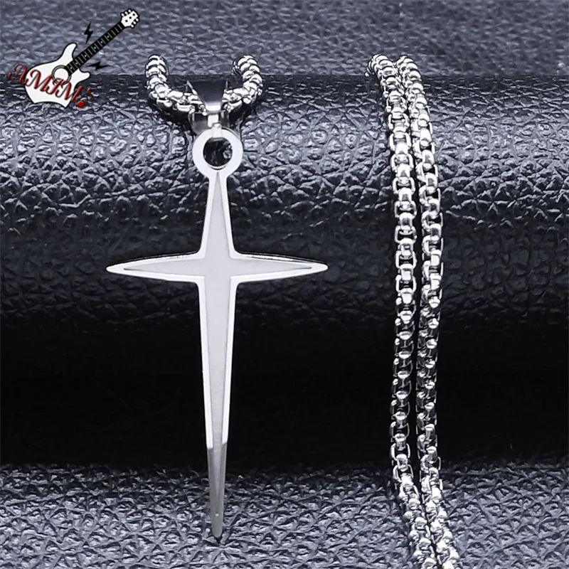 

Hip Hop Cross Star Pendant Necklace for Women/Men Stainless Steel Silver Color Rock Y2K Male Chain Jewelry collare N6149S06