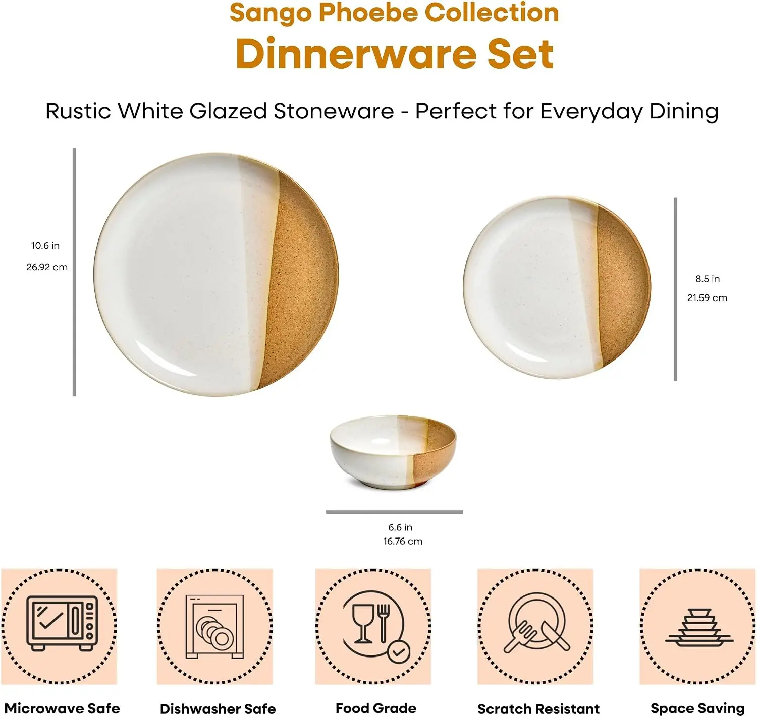 12 Pieces Stoneware Dinnerware Set, Glossy Caramel & Cream Dishes For 4, Premium Plates And Bowls, Chip & Scratch Resistant