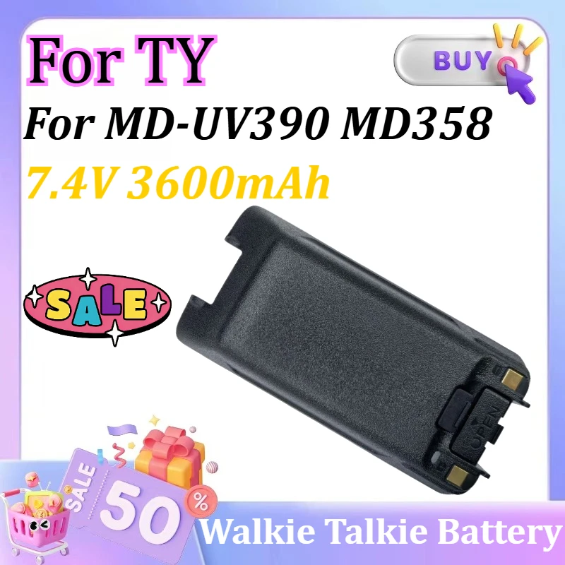 

Large Capacity Walkie Talkie Battery with Type-C Interface 7.4V 3600mAh for TYT MD-UV390 MD358 Ham Two Way Radio Rechargeable