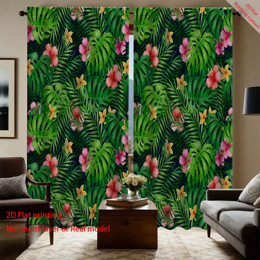 

Plant leaf printed curtains, tropical rainforest home decoration curtains, suitable for bedrooms, living rooms, and dormitories