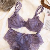 New Sexy Lace Lingerie Women's Big Chest Slimming Ultra-Thin Breathable Bra Set