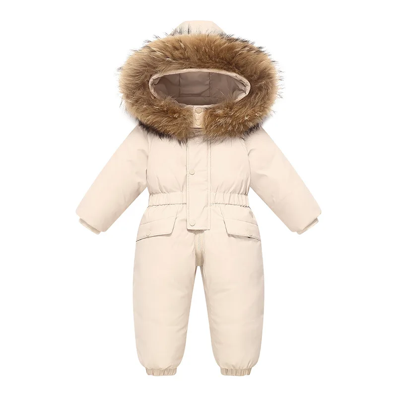 

UNITIM Russia Winter Newborn Girls Overalls Real Fur Waterproof Toddler Girls Snowsuit 1-5 Years Kids Infant Girls Down Jacket