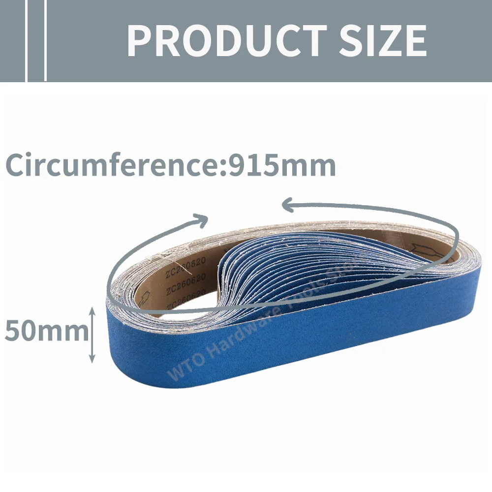 10pcs 915 x 50 mm Blue Zirconia Sanding Belts for Bench Belt Sander, P40-P400,Heavy Duty for Sharpening, Grinding, Paint Removal