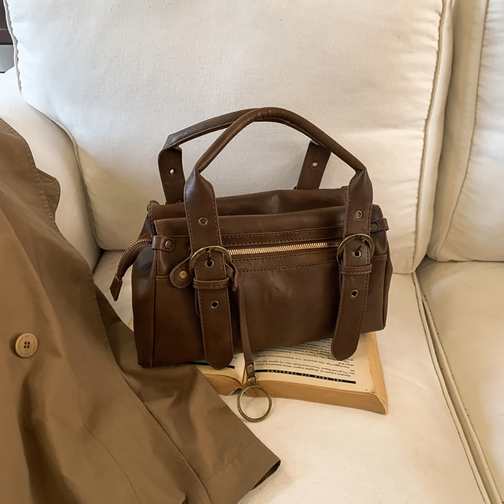 Delicate Vintage Pu One Shoulder Bag Women's Solid Color High Grade Zipper Underarm Bags Winter Commute All-Match Handbags