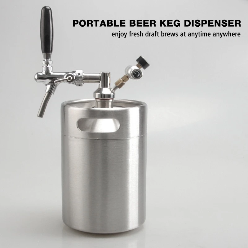 304 Stainless Steel Portable Home Brew Beer Keg Kit, Pressurized Draft Beer System With Adjustable Tap