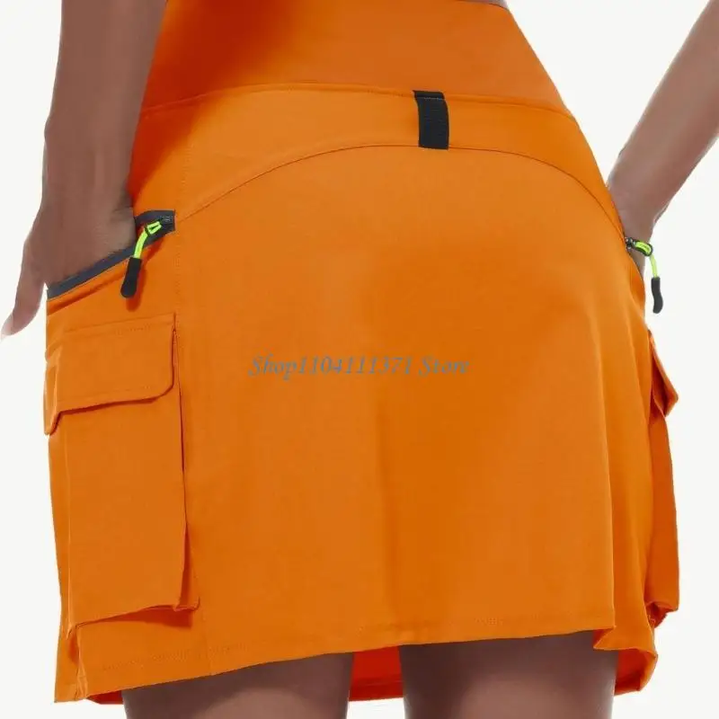 تنورة تنس من البوليستر سريعة الجفاف بخصر مطاطي وجيب بسحاب متوسط الطول لتشغيل ملابس رياضية