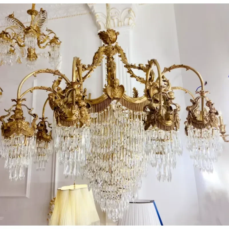 Villa Hall Crystal French Style Brass Big Chandelier Ceiling Light