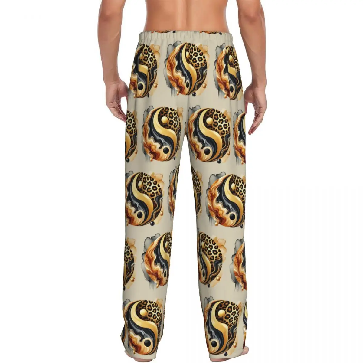 Custom Leopard Yin Yang Luxury Gold Marble Balance Design Men Pajama Pants Lounge Sleep Sleepwear Bottoms with Pockets