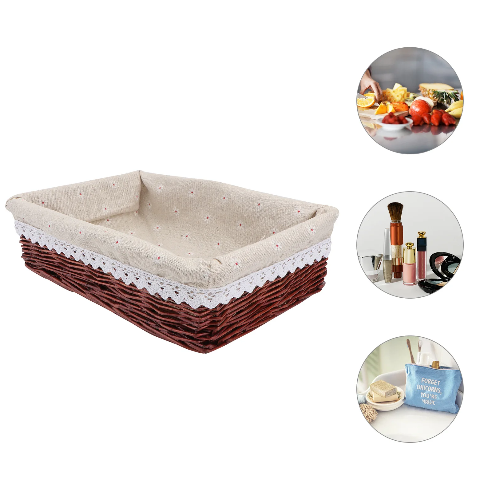 

1Pcs Rattan Woven Basket Reddish Brown Decorative Storage Container Display Fruit Basket