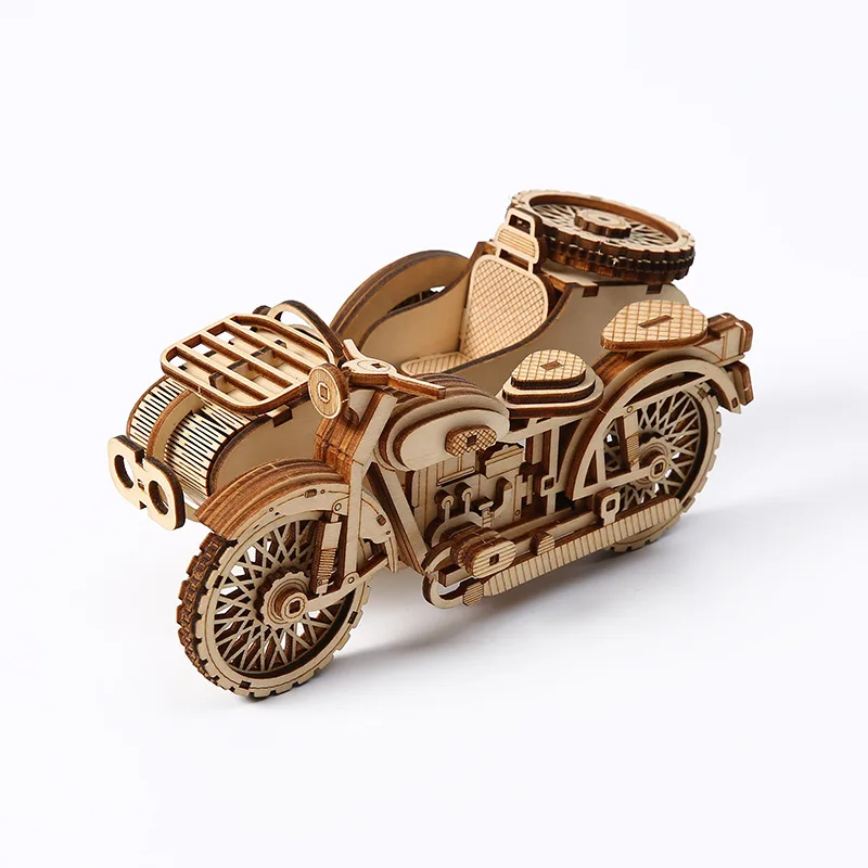 Triciclo 3d quebra-cabeça de madeira escala modelo diy kit modelo decoração para casa kit modelo mecânico construção brinquedo veículo brinquedos modelos