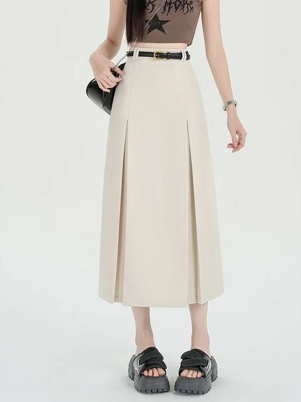 

Business Suit A-Line Midi Skirt plus Size Women's Elegant Korean Style High Waist Polyester Fiber Summer New Arrival
