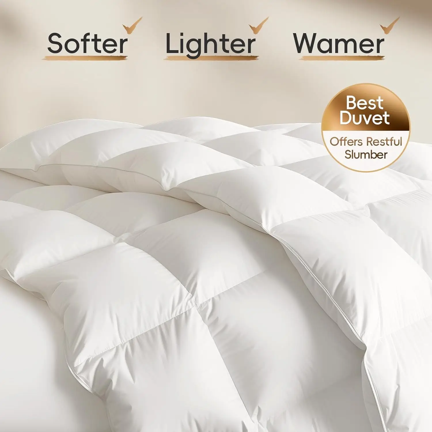 Luxury 900+ Fill Power Goose Feather Down Fiber Comforter - 1600 TC/DM Cotton Blend + 8 Corner Tabs + 3D Baffle Box All Season