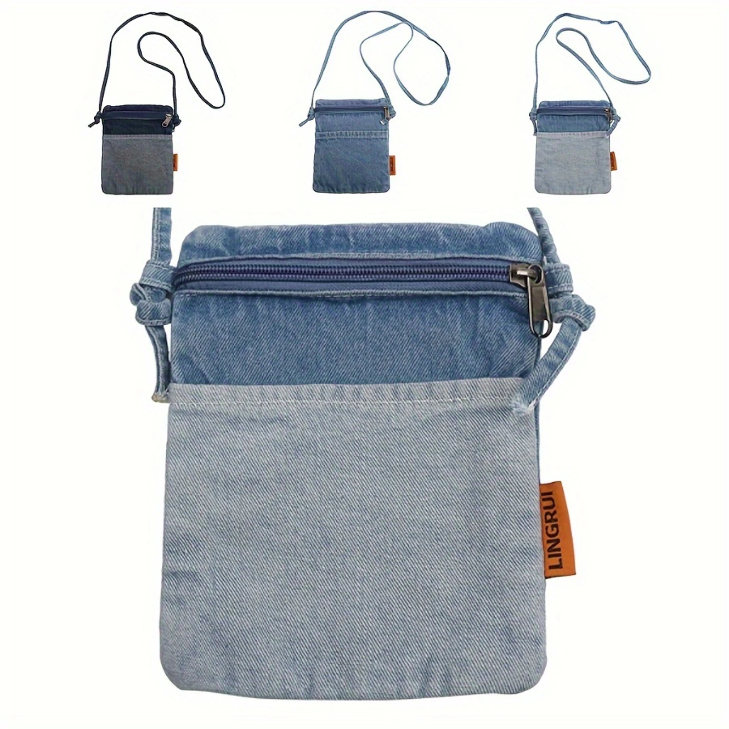 

Denim Mobile Phone Bag, Y2K Mini Crossbody Bag, Multi Zipper Square Bag For Street Wear Purse organizer Dice bag Mesh beach bag