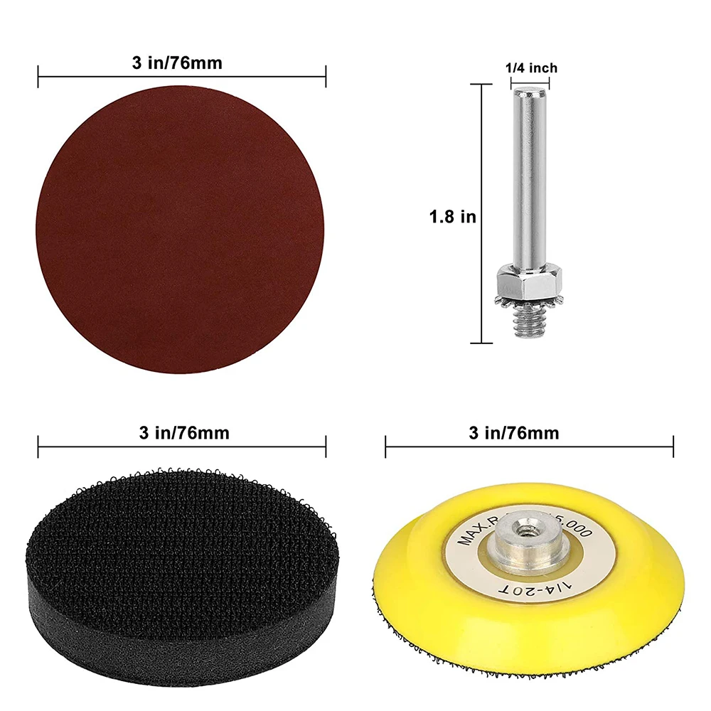 Dischi abrasivi da 3 pollici 200 pezzi Kit dischi abrasivi a strappo con gambo 1/4 piastra di supporto e tampone tampone in schiuma morbida