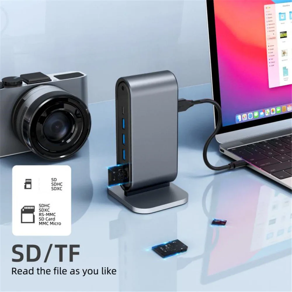 12 في 1 نوع C محول محطة إرساء 4K HDMI متوافق VGA RJ45 3.5 مللي متر جاك SD TF بطاقة USB 3.0 Hub 100 واط PD لأجهزة الكمبيوتر المحمول ماك بوك