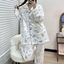 Sanrio new Hello Kitty silk pajamas female cute cartoon comfortable pure cotton breathable loose cardigan home women's pajamas