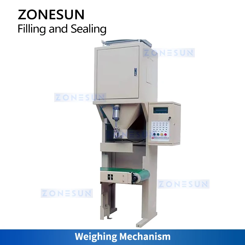 ماكينة تعبئة أكياس الحبوب السائبة من Zonesun ، ماكينة تعبئة ووزن الذرة ، نظام خياطة الأكياس الصناعية ،