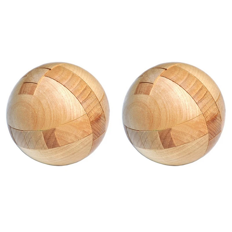 2X Wooden Puzzle Magic Ball Brain Teasers Toy Intelligence Game Sphere Puzzles For Adults/Kids