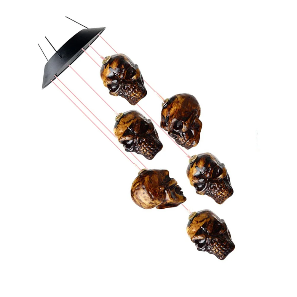 1 قطعة شكل الجمجمة الشمسية الرياح جرس مصباح هالوين معلقة ضوء مشرق في الهواء الطلق حديقة قلادة ديكور الرياح جرس مصباح