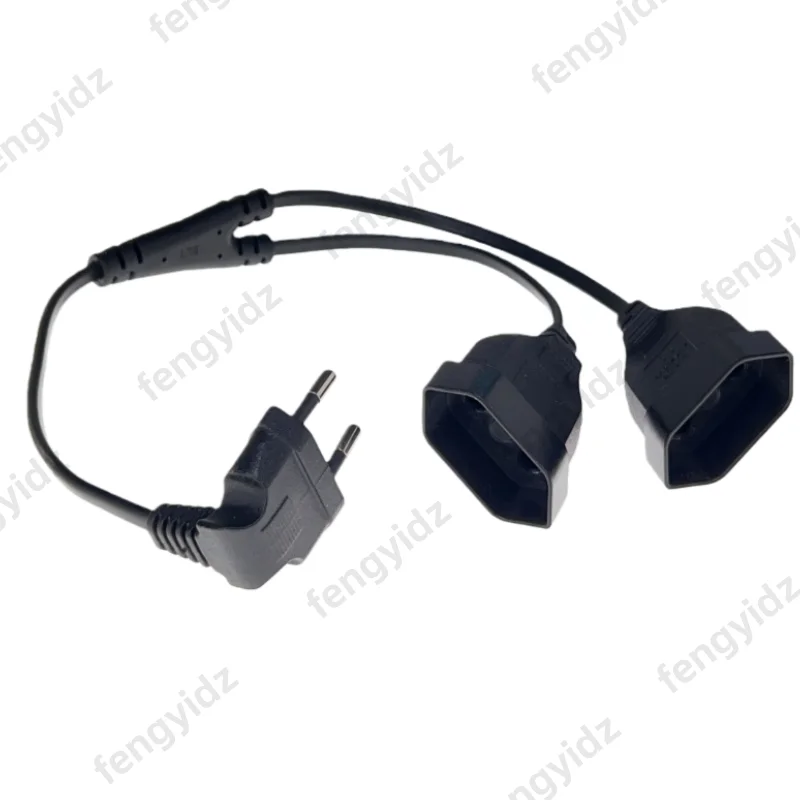 2PCS CEE7/16 EU 90-degree male plug to female socket dual output power extension cord 3-way socket 2-pin flat plug 250V