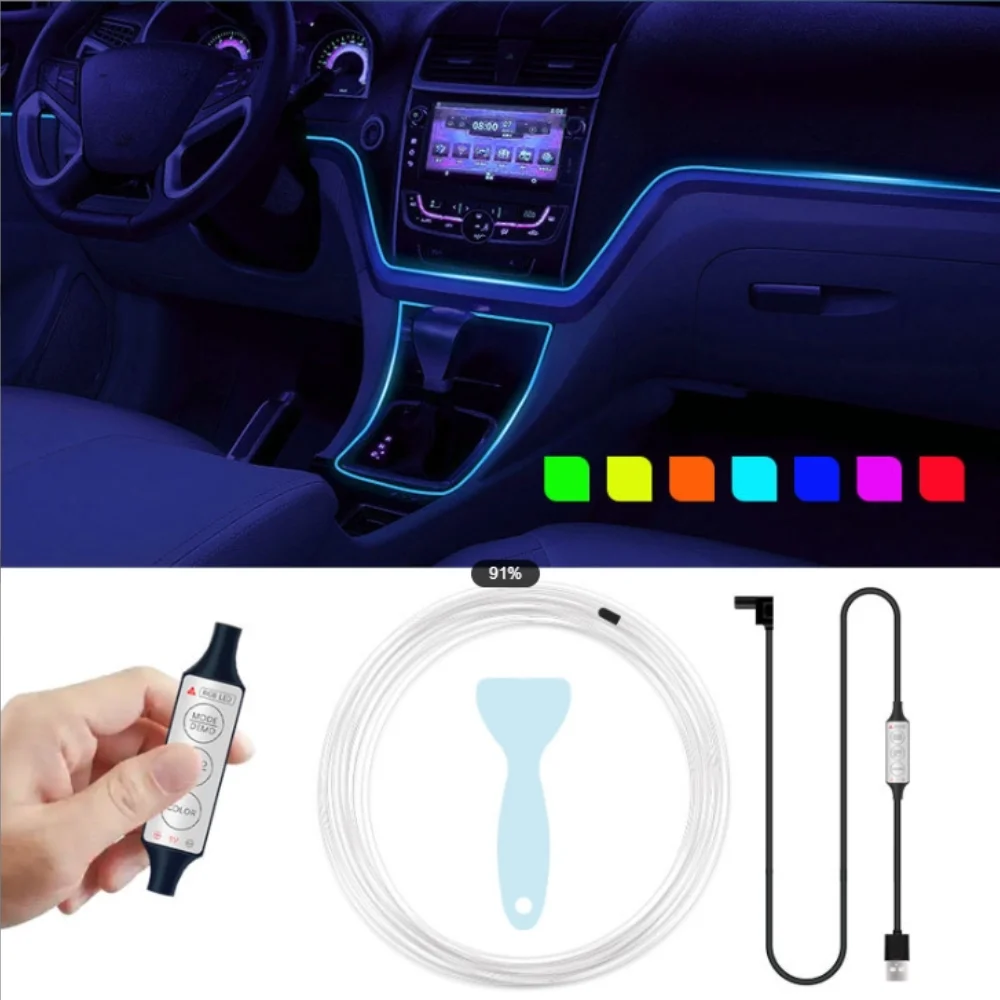 Neon light LED car indoor environment light strip kit accessories remote control car RGB decorative lights